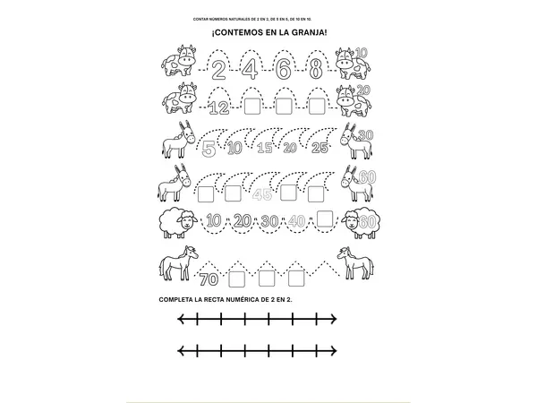 Conteo 2 en 2, 5 en 5 y 10 en 10