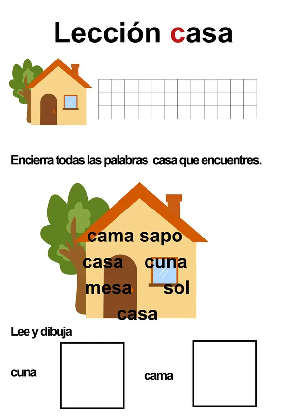 Repaso lección mesa, casa, sofá, taza
