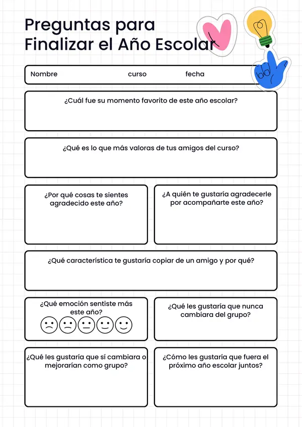 Preguntas para Finalizar el Año Escolar