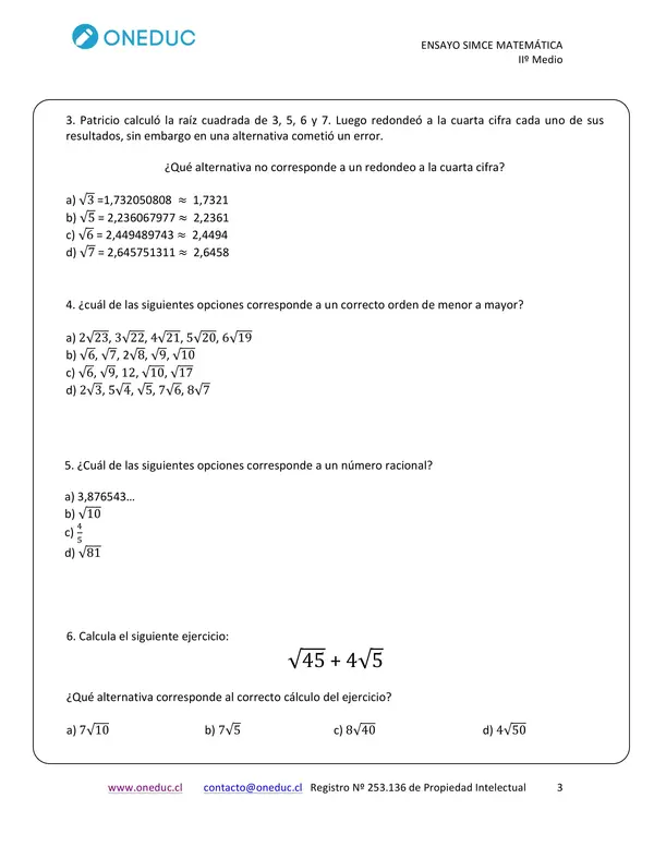 ensayo SIMCE 2dos medios - matemáticas 