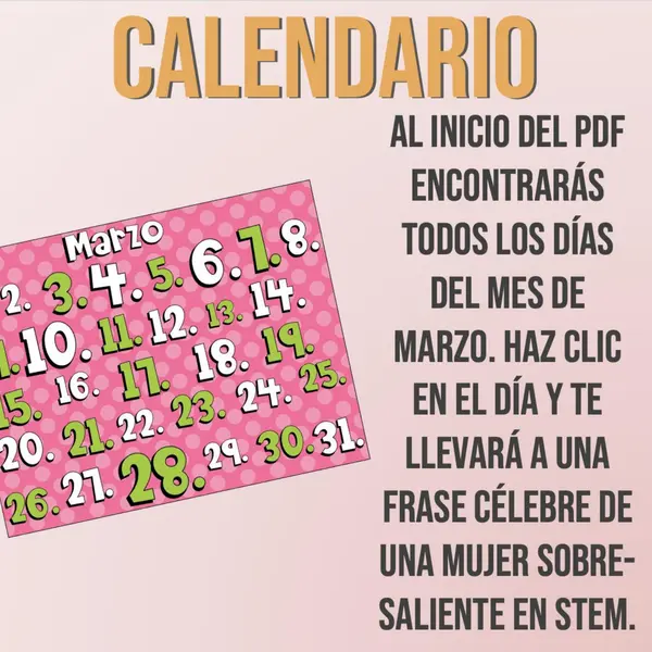 Mes internacional de la Mujer - Mujeres STEM Calendario frases