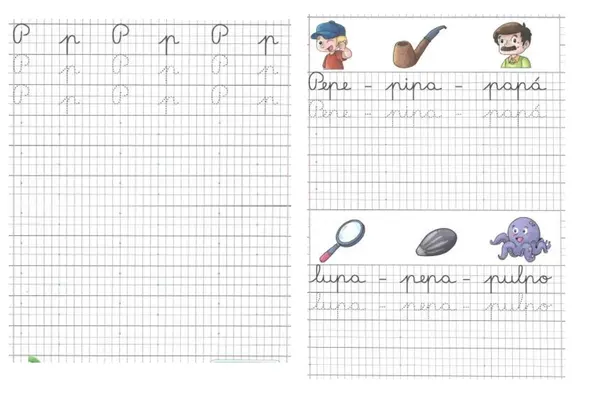 guia de trabajo letra p, imprimible en tamaño oficio