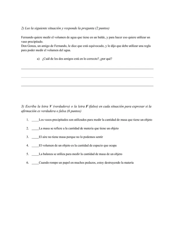 Prueba de unidad: masa, volumen y fuerzas