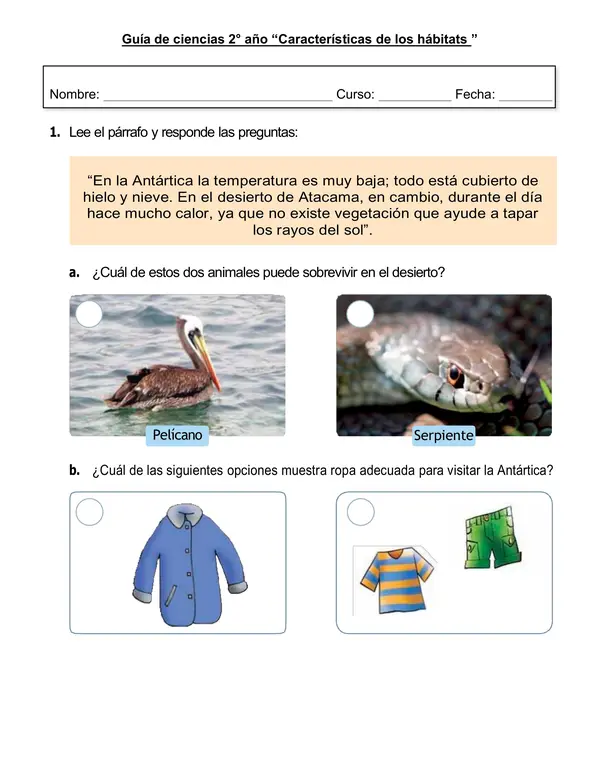 Guía de ciencias 2° año "Características de los hábitats"