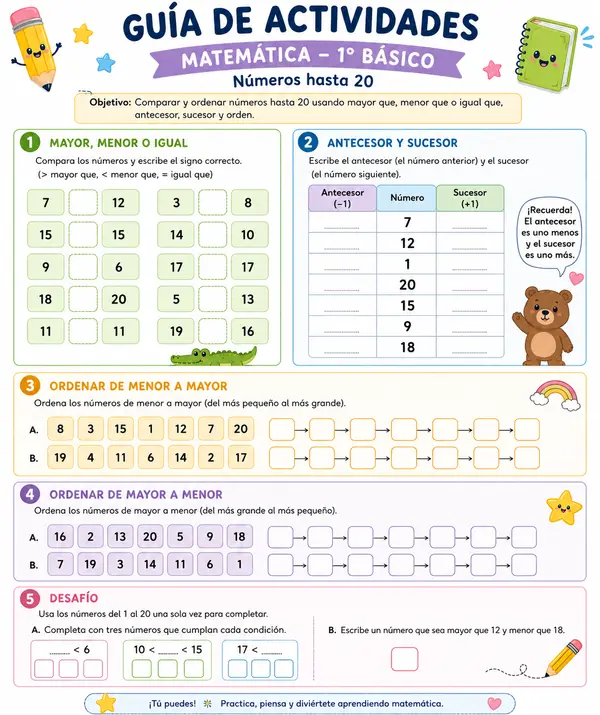 Guía de numeración hasta 20