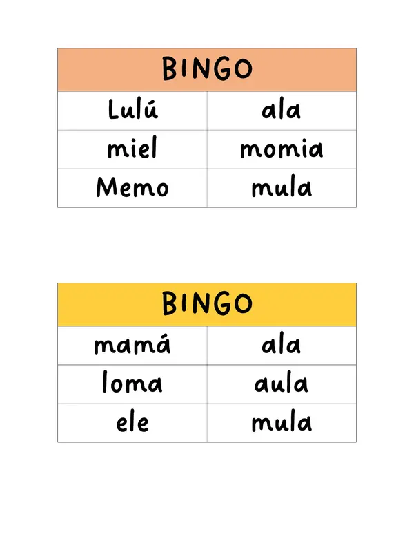 BINGO DE LOS FONEMAS M / L