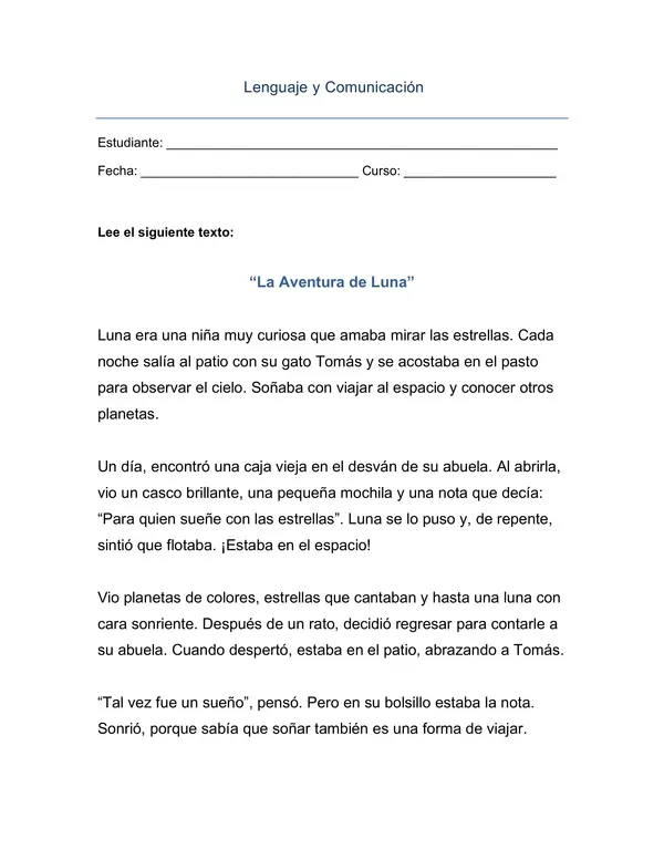 Guía de comprensión lectora 3° -4° básico"