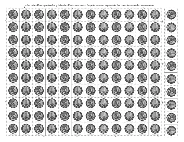 Monedas recortables de 1, 5 y 10 pesos