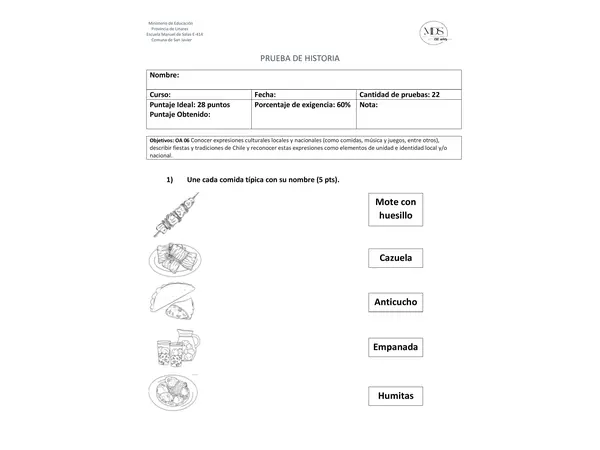 Prueba expresiones culturales primero básico