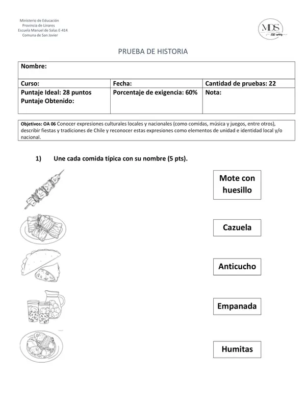 Prueba expresiones culturales primero básico