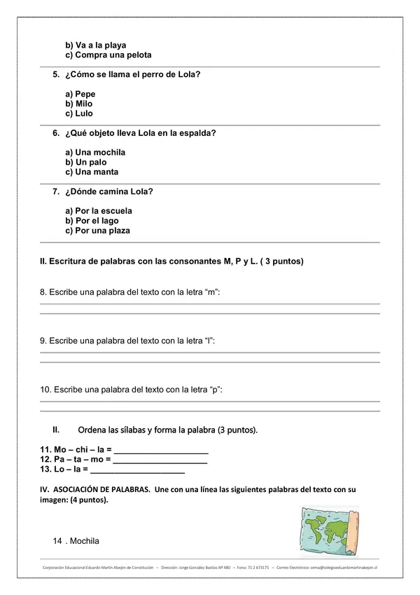 evaluacion comprensión lectora