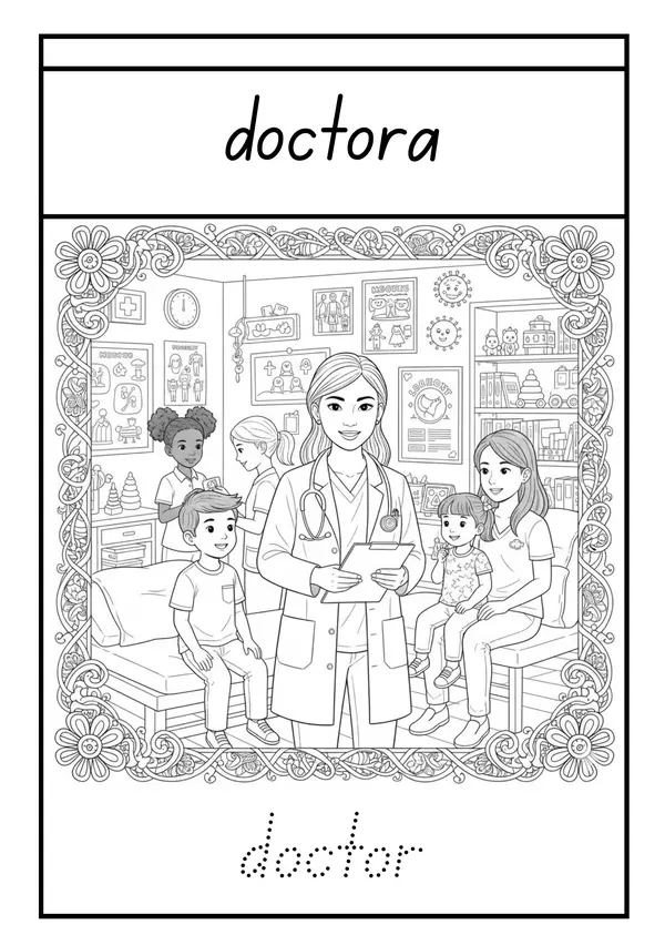 Profesiones y Oficios. Coloring Book español-inglés
