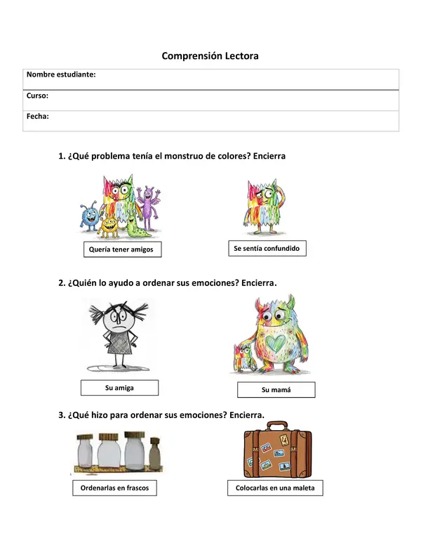 Comprensión lectora "El monstruo de colores".