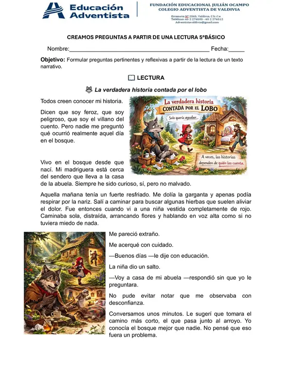 creamos preguntar a raiz de una lectura 5°basico 