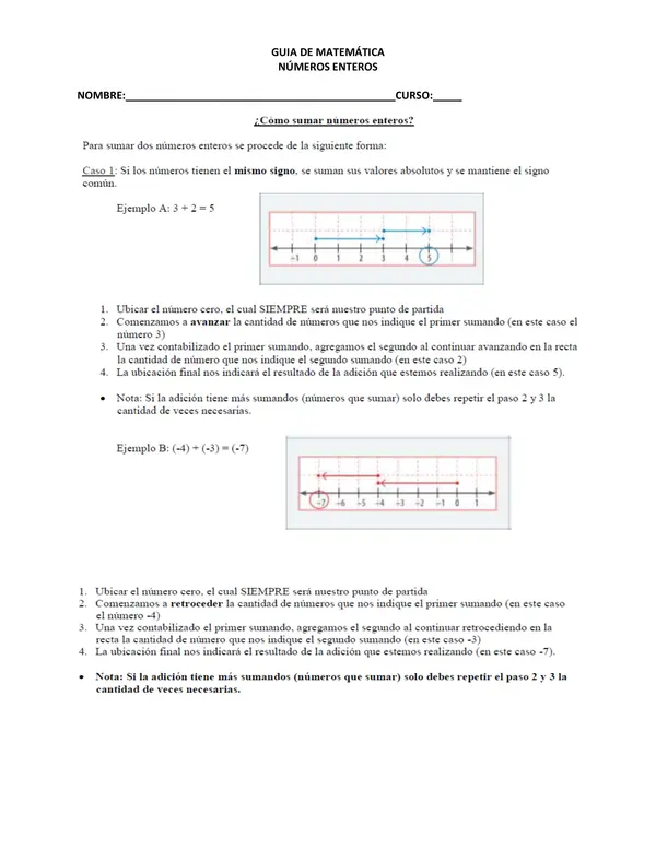 Adición  de números enteros