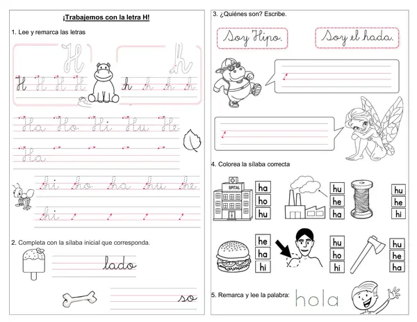 Guía 1° básico " Trabajemos con la letra H"