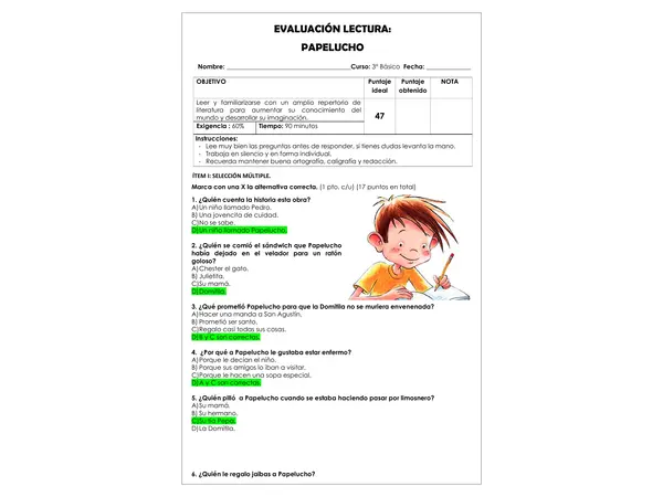 Prueba Lectura - Papelucho