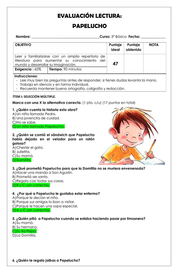 Prueba Lectura - Papelucho