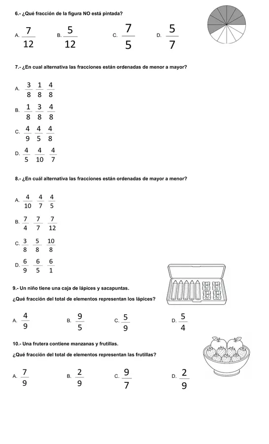 evaluación fracciones 4to básico