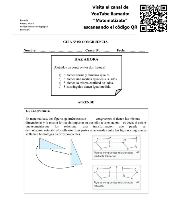 Geometría: Congruencia quinto básico