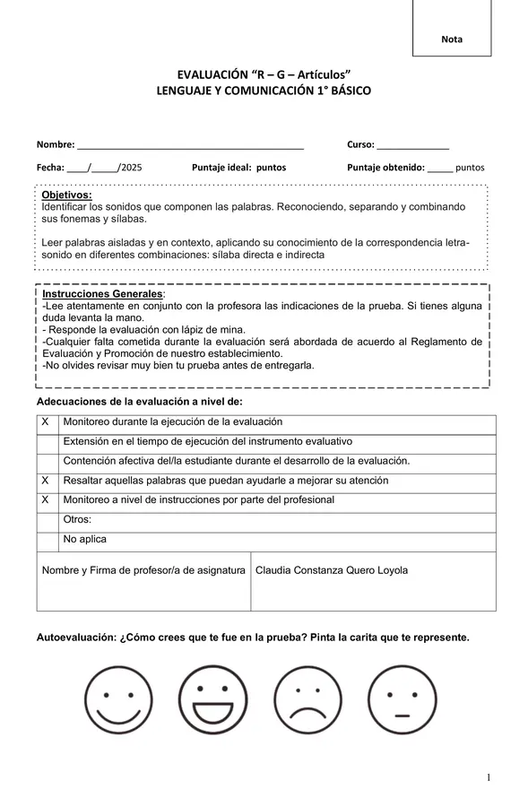 Evaluación R - G y artículos