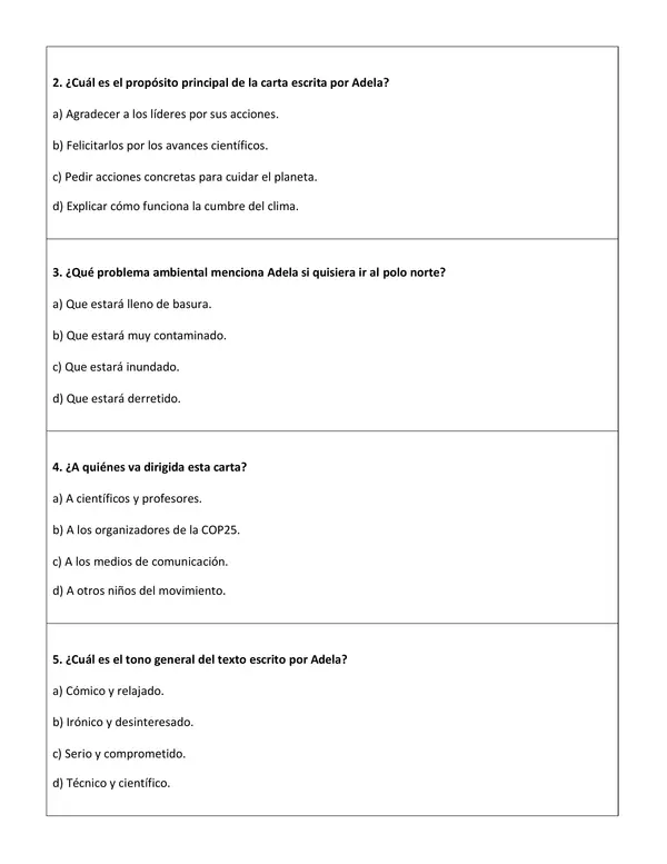 Comprensión lectora: Carta - El planeta que queremos
