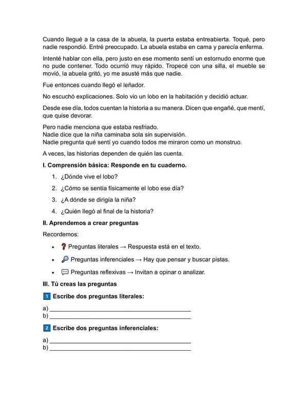 creamos preguntar a raiz de una lectura 5°basico 
