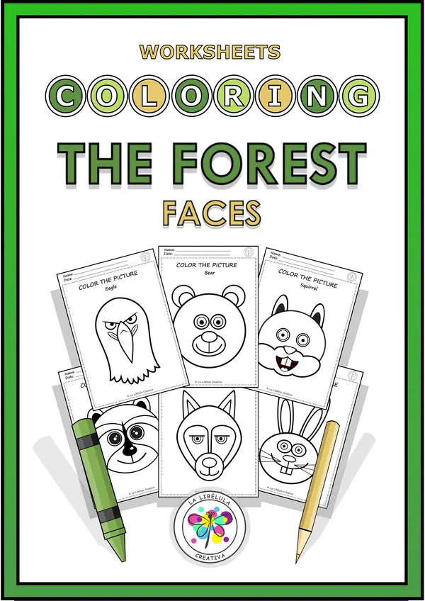 Worksheets coloring forest wild animals faces decorate craft no prep