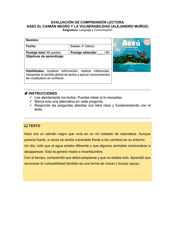 Prueba del libro "Assú el caimán negro y la vulnerabilidad" (Alejandro Muñoz)