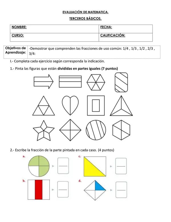 Evaluación Matemática 3ero