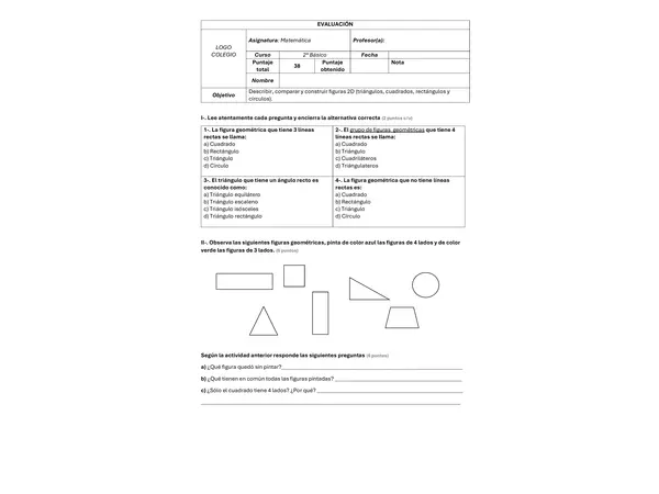 Evaluación geometría figuras 2D