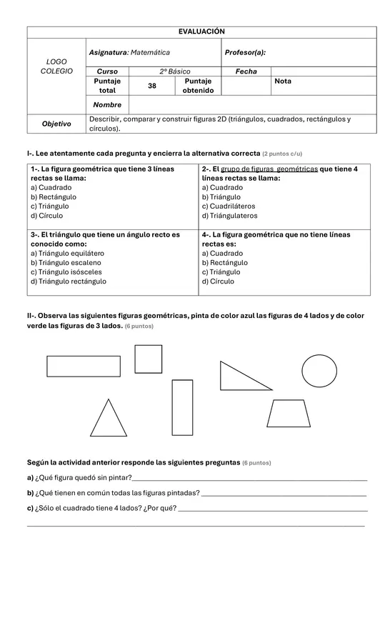 Evaluación geometría figuras 2D