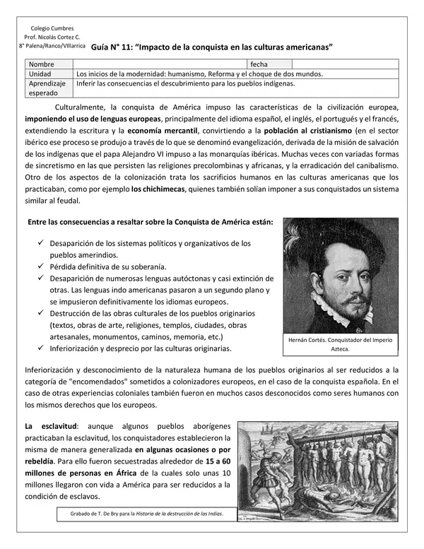 Guía N° 11: “Impacto de la conquista en las culturas americanas”