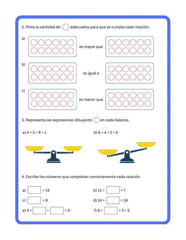 2° básico - Ficha de aprendizaje "Igualdad o desigualdad"