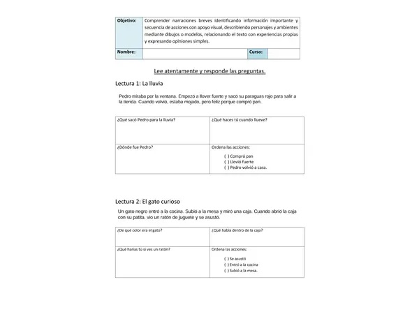 Comprensión lectora 1° y 2° básico