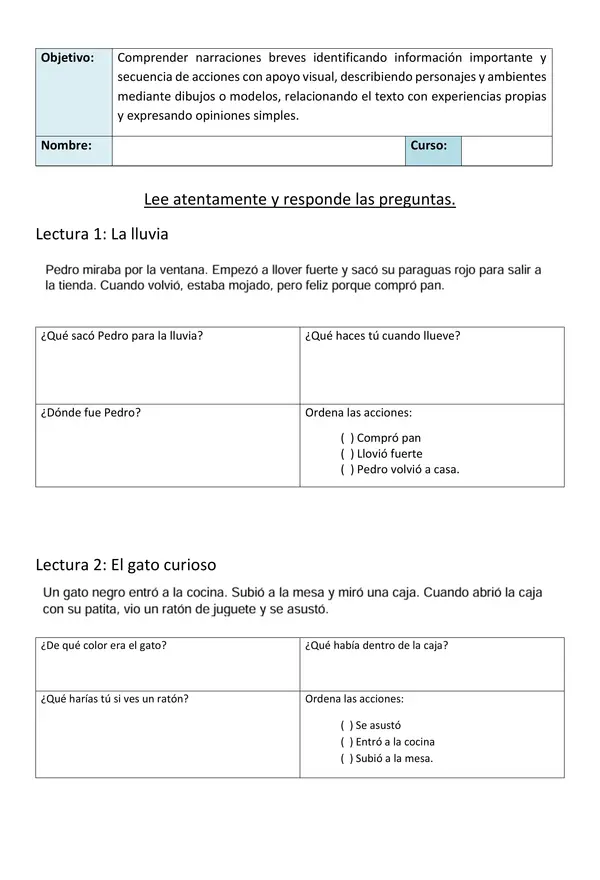 Comprensión lectora 1° y 2° básico