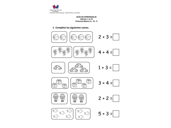 Guía de sumas para 1° básico