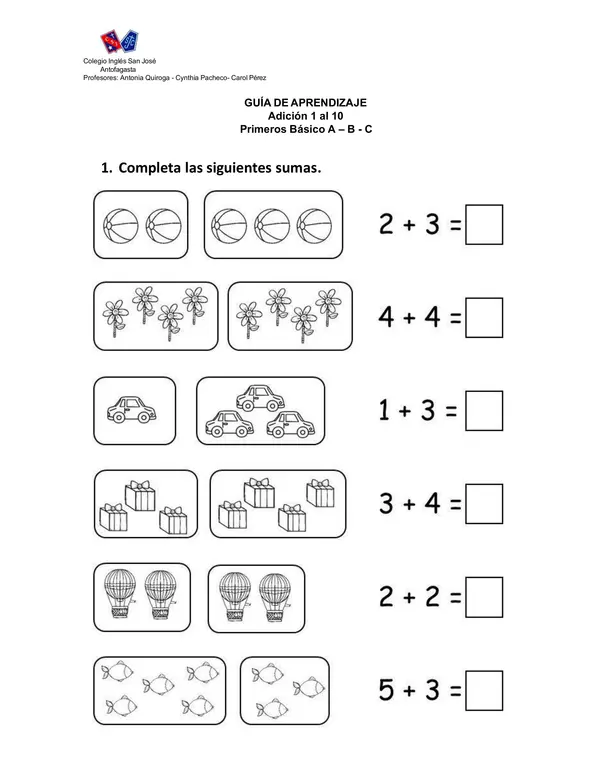 Guía de sumas para 1° básico