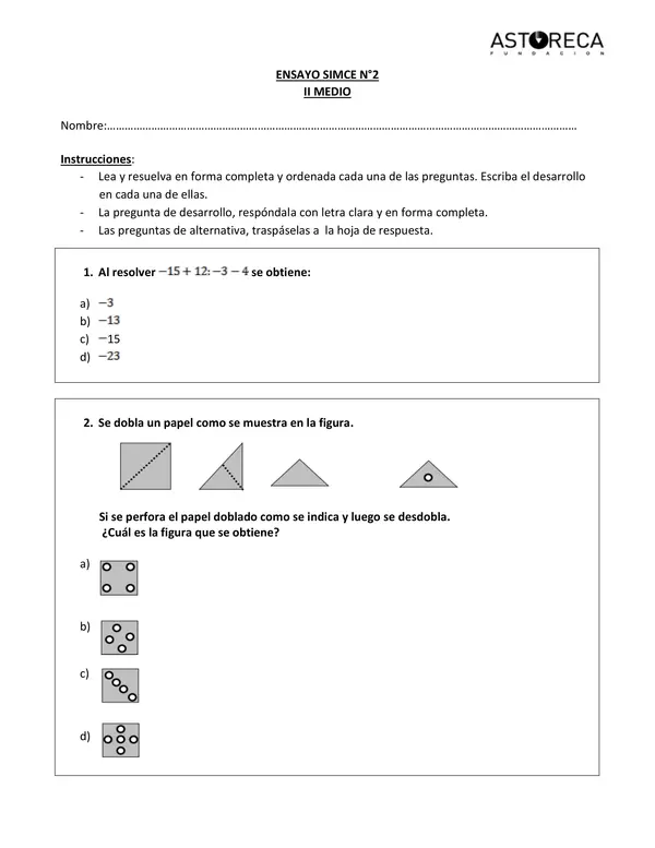 Ensayo simce, matemáticas, 2do año medio II