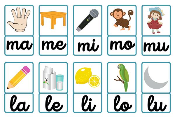 Fichas visuales para la lectura y formación de palabras