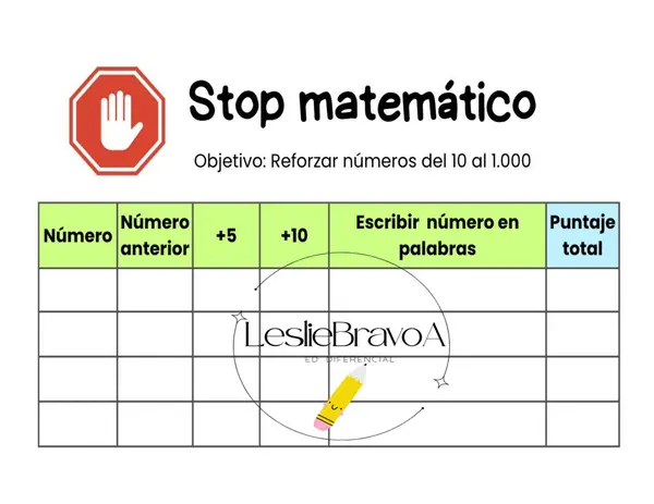 🛑 Stop Matemático – Refuerzo de Numeración del 10 al 1.000