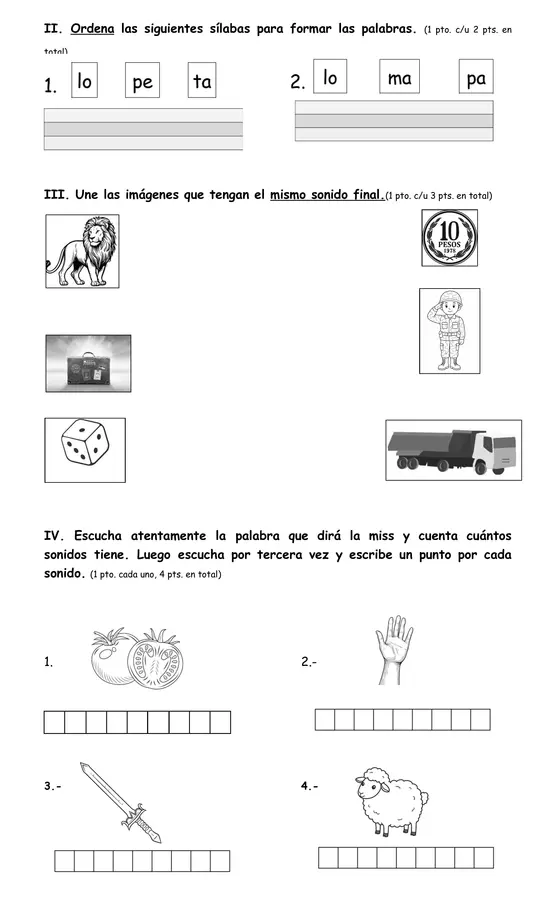 Prueba 1ero básico lenguaje