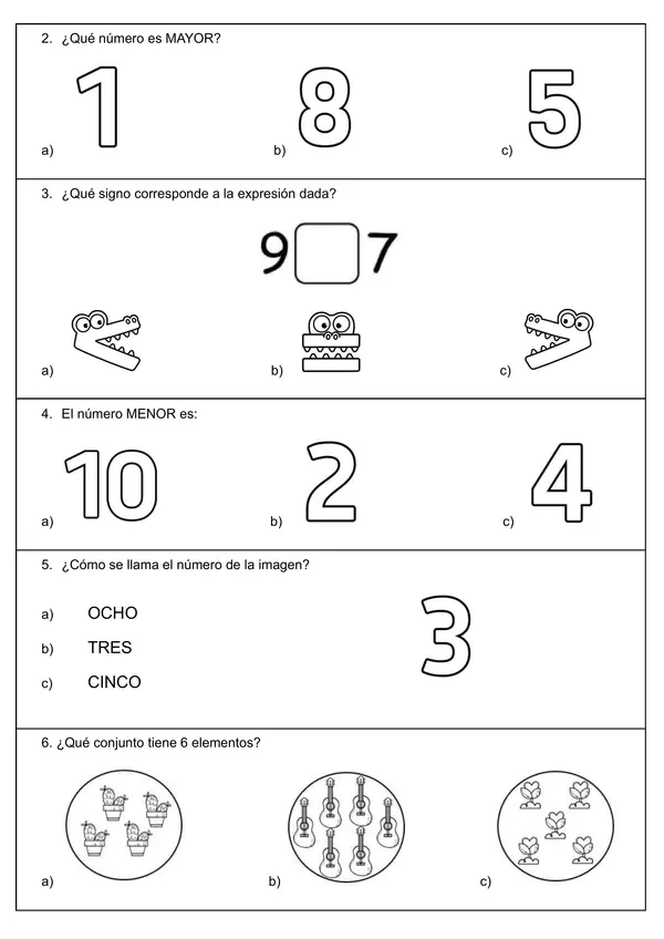 Evaluación números 0 al 10