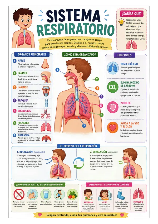 Póster cartel educativo: El sistema respiratorio