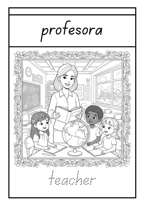Profesiones y Oficios. Coloring Book español-inglés