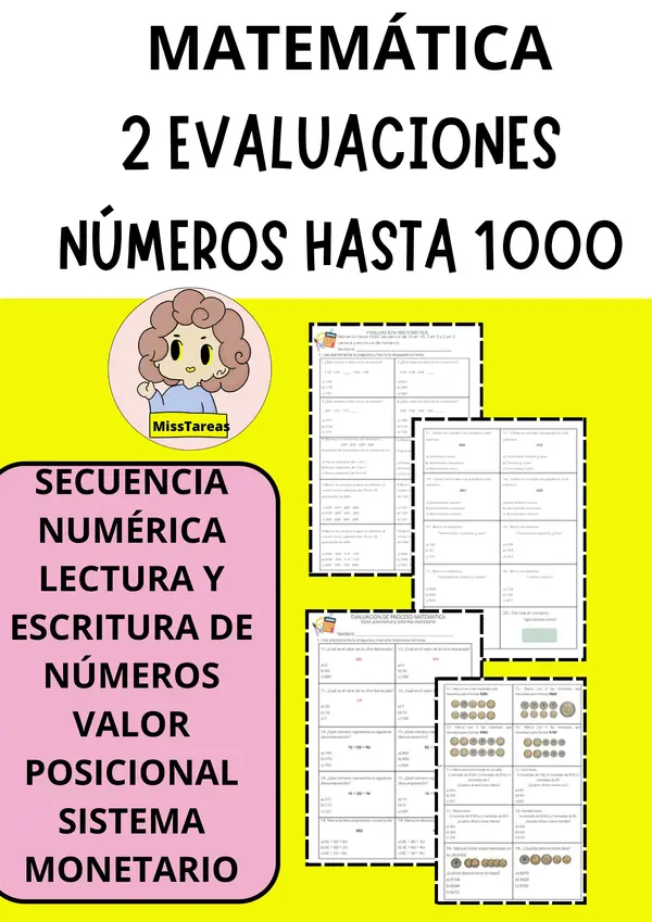Pack de Evaluaciones: Números hasta 1000 - Valor Posicional y Monedas