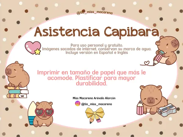 Tabla Asistencia Capibara Español e Inglés