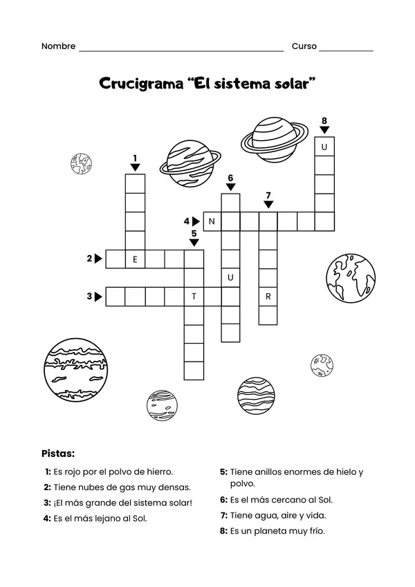 Crucigrama El sistema solar 
