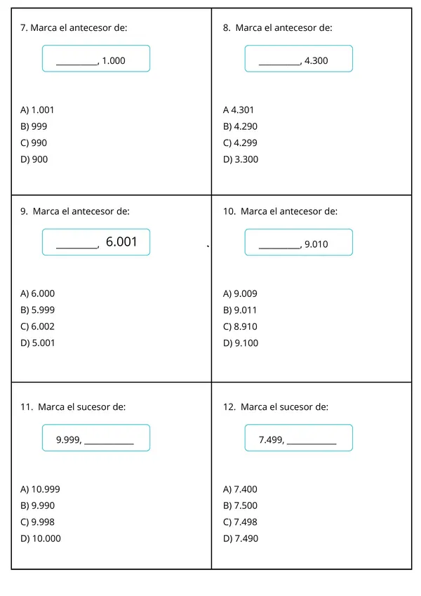 Prueba, ordenar y comparar números hasta 10.000