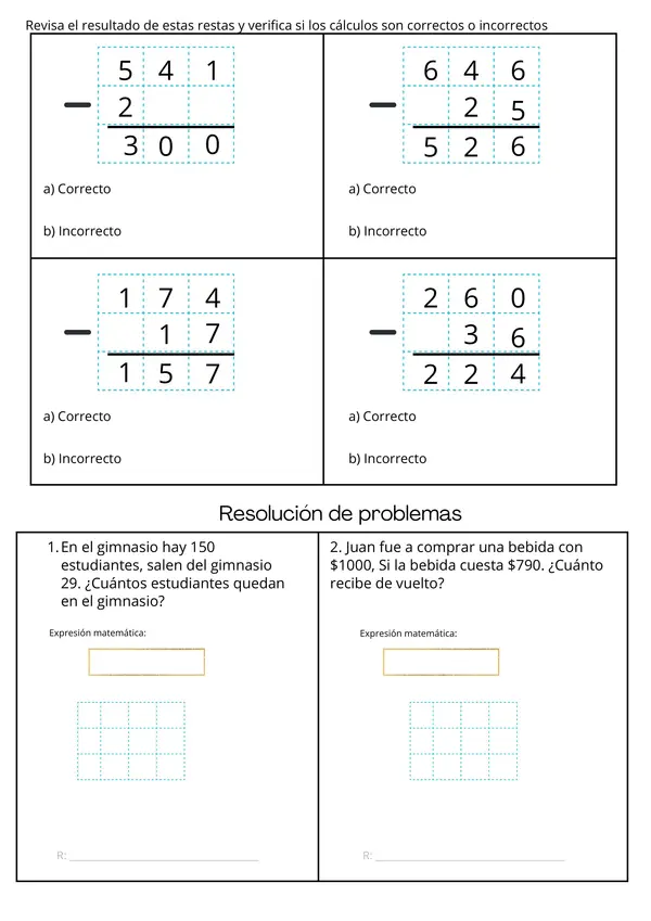 Evaluación proceso, restas y patrones numéricos | Matemática